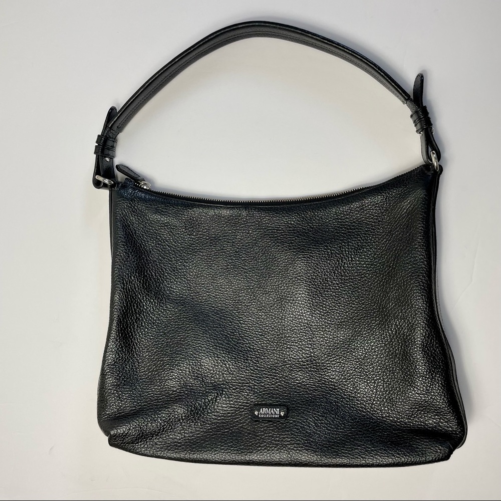 Armani Collezioni Medium Black Pebbled Leather Shoulder Bag
